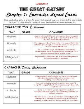8 (48) 1. . The great gatsby chapter 1 character report cards